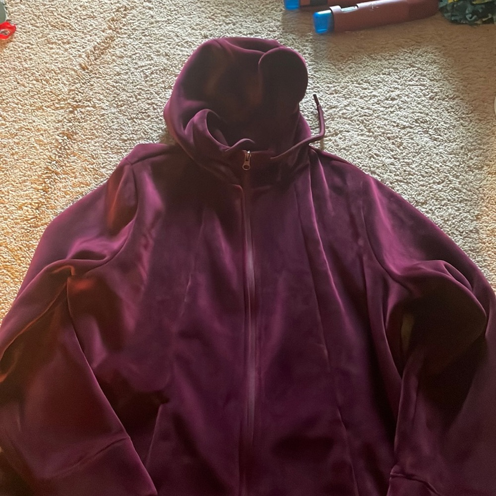 Maroon, velvet, oversized hoodie zip up